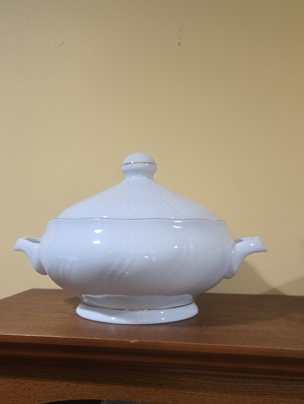 Elegant White Porcelain Soup Tureen with Lid and Side Handles